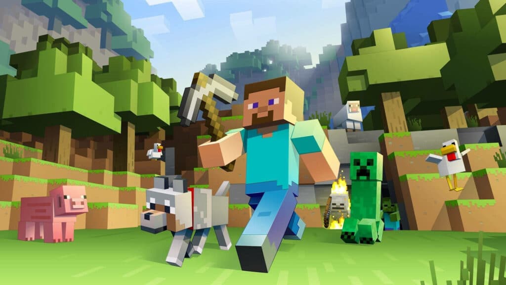 Minecraft man and dog