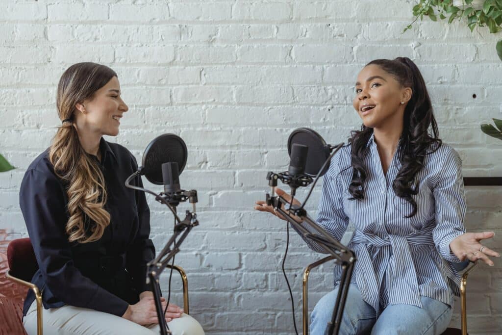 Two girls on a podcast show